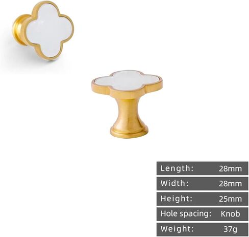 Solid Brass Handle Cabinet Drawer Hanging Clothes Hook Color Four-Leaf Clover Pull 1Pcs(Shell White) in Saudi Arabia