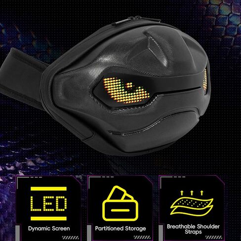LED Shoulder Bag, 112 x 17 Screen Dots Hard Shell Night Alert Chest Bag with Adjustable Shoulder Strap for Outdoor Sports Cycling Hiking Skateboarding, 12.2 x 5.9 13in in Saudi Arabia