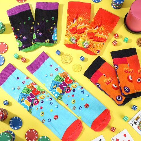 4 Pack Bingo Socks Bingo Game Gifts Novelty Crew Cotton Socks Prizes for Seniors Mom Grandma Dad in Saudi Arabia
