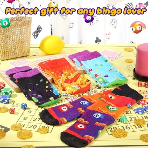 4 Pack Bingo Socks Bingo Game Gifts Novelty Crew Cotton Socks Prizes for Seniors Mom Grandma Dad in Saudi Arabia