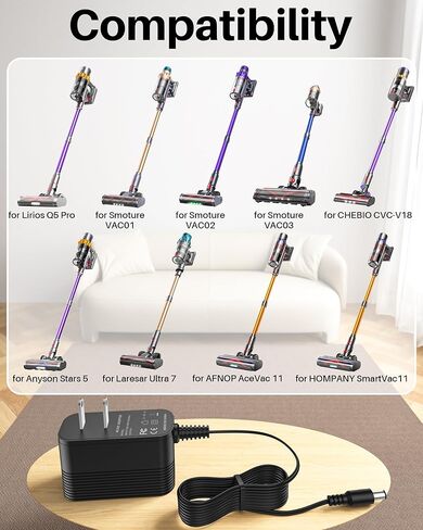 36V Charger Fits for Smoture VAC01 VAC02 VAC03, for Lirios Q5 Pro, for CHEBIO CVC-V18, for HOMPANY SmartVac11, for Laresar Ultra 7, for AFNOP AceVac 11, for Anyson Stars 5 Cordless Vacuum Cleaner Cord in Saudi Arabia
