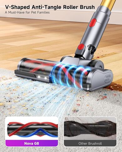 MYUAKO مكنسة كهربائية لاسلكية 680 واط 55 كيلو باسكال مكانس كهربائية للمنزل تصل إلى 75 دقيقة، مكنسة كهربائية لاسلكية قابلة للشحن مضادة للتشابك مكنسة كهربائية 1.8 لتر للأرضيات الصلبة والسجاد وشعر الحيوانات الأليفة نوفا G8 in Kuwait