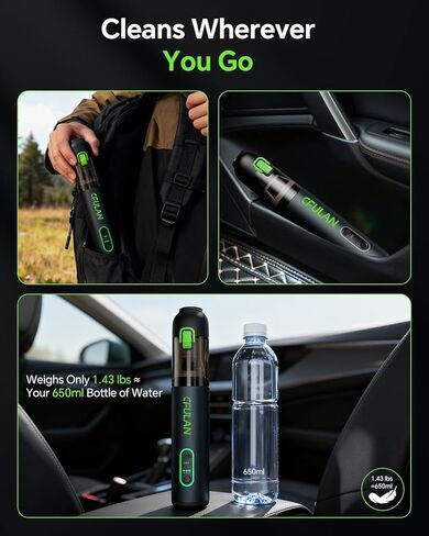 Car Vacuum Portable Cordless, 21000Pa 4-in-1 Handheld Mini Vacuum Cleaner with 8 Attachments, 3 Suction Modes, One-Touch Empty, Type-C Charge, Hand Vacuum for Car, Home, Keyboard, Small Job in Kuwait