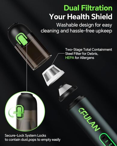 Car Vacuum Portable Cordless, 21000Pa 4-in-1 Handheld Mini Vacuum Cleaner with 8 Attachments, 3 Suction Modes, One-Touch Empty, Type-C Charge, Hand Vacuum for Car, Home, Keyboard, Small Job in Kuwait