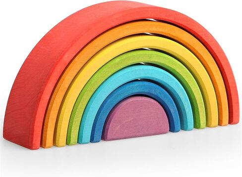 12Pcs Wooden Rainbow Stacker Toy, Extra Large Wooden Rainbow Stacking Toy, Montessori Nesting Puzzle for Kids, Rainbow Blocks in Saudi Arabia