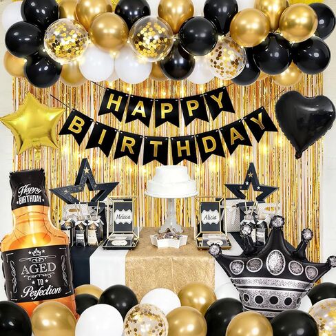 زينة عيد ميلاد باللون الأزرق الداكن للنساء والرجال 53 قطعة مع ستائر لافتة عيد ميلاد سعيد وزجاجة تاج وقلب ونجمة وإضاءة LED وبالونات لمستلزمات حفلات أعياد الميلاد (أزرق داكن) in Kuwait