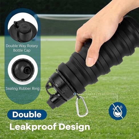 زجاجات مياه قابلة للطي 17oz، زجاجة مياه قابلة للطي من السيليكون خالية من مادة BPA قابلة لإعادة الاستخدام مع حلقة تسلق، زجاجة مياه خفيفة الوزن مانعة للتسرب أثناء السفر للصالة الرياضية والسفر والتخييم والمشي لمسافات طويلة والرياضة - أسود in Kuwait