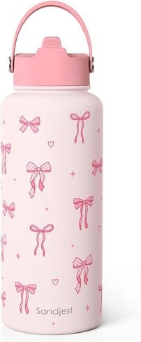 Pink Bow Water Bottle Stainless Steel Insulated Vacuum 32oz with Lid, Gifts for Women Girls Teens Birthday Christmas in Saudi Arabia