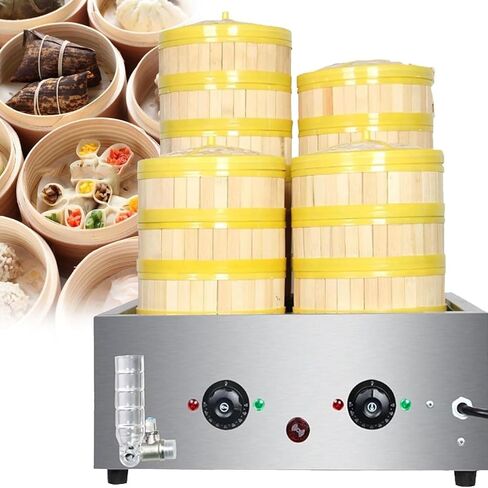 Stainless Steel Food Steamer,4Hole Steamed Buns Machine,30-110℃ Constant Temperature,for Breakfast Shops, Canteens, Restaurants in Saudi Arabia