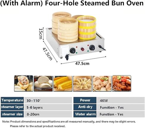 Stainless Steel Food Steamer,4Hole Steamed Buns Machine,30-110℃ Constant Temperature,for Breakfast Shops, Canteens, Restaurants in Saudi Arabia