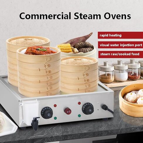 Stainless Steel Food Steamer,4Hole Steamed Buns Machine,30-110℃ Constant Temperature,for Breakfast Shops, Canteens, Restaurants in Saudi Arabia