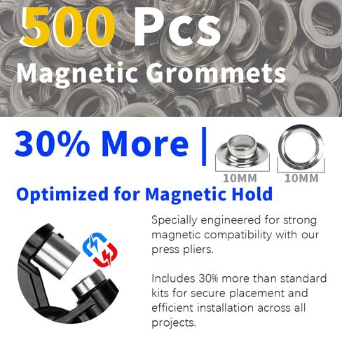 Grommet Tool Kit, 3/8 Inch Handheld Press Pliers with 500 Pcs 10mm Magnetic Grommets, Mini Hammer & Practice Leather for Tarp Fabric in Kuwait