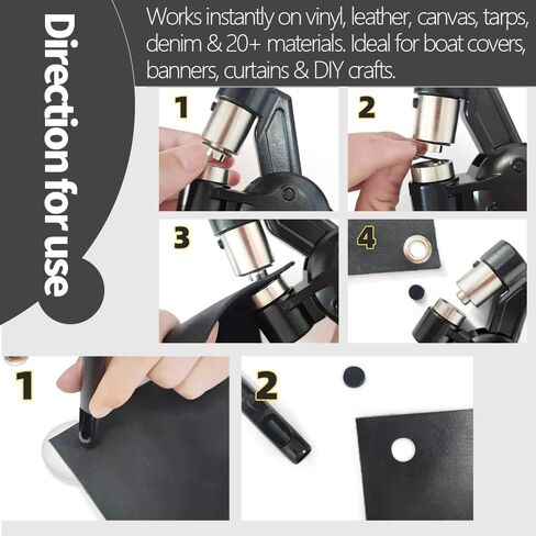 Grommet Tool Kit, 3/8 Inch Handheld Press Pliers with 500 Pcs 10mm Magnetic Grommets, Mini Hammer & Practice Leather for Tarp Fabric in Kuwait