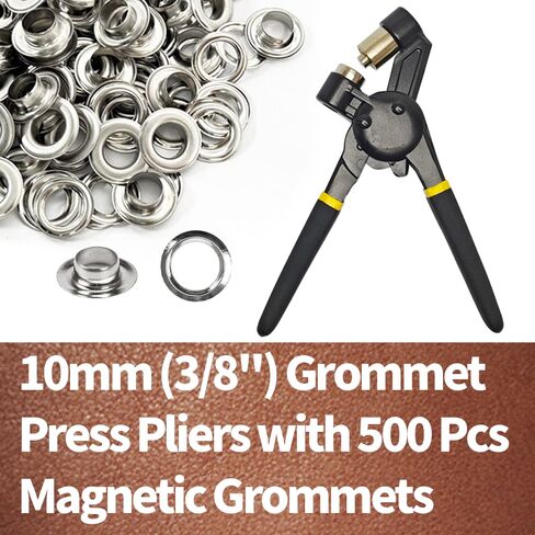 Grommet Tool Kit, 3/8 Inch Handheld Press Pliers with 500 Pcs 10mm Magnetic Grommets, Mini Hammer & Practice Leather for Tarp Fabric in Kuwait
