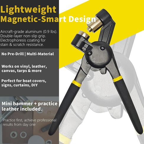 Grommet Tool Kit, 3/8 Inch Handheld Press Pliers with 500 Pcs 10mm Magnetic Grommets, Mini Hammer & Practice Leather for Tarp Fabric in Kuwait