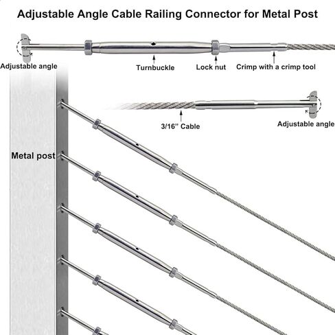 Stainless Steel Cable Railing Hardware Kit, for 3/16 Cable Railing System, for Metal Posts, Adjustable Angle Drop Pin Turnbuckle Kit 10 Pair in Saudi Arabia