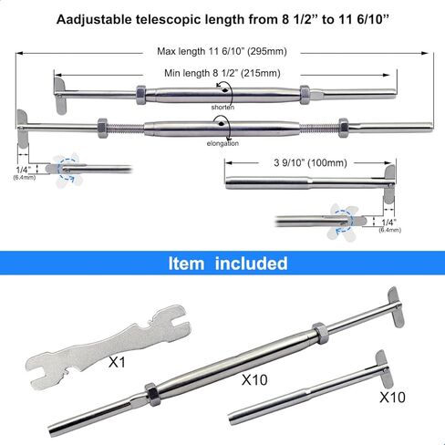 Stainless Steel Cable Railing Hardware Kit, for 3/16 Cable Railing System, for Metal Posts, Adjustable Angle Drop Pin Turnbuckle Kit 10 Pair in Saudi Arabia