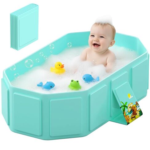 Collapsible Baby Bathtub, Toddler Bathtub with a Drain Plug, Folded for Storage Without Assembly, Suitable for Newborns to Toddlers, Portable Bathtub for Outdoor Travel, Green in Saudi Arabia