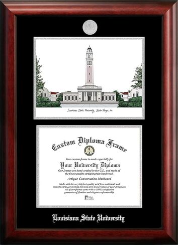 NCAA LSU Tigers Unisex Silver Medallion Frame Louisiana State University 11w x 8.5h Silver Embossed Diploma Frame with Campus Images Lithograph, Brown, One Size in Saudi Arabia