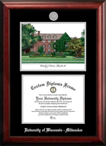 Campus Images NCAA Wisconsin Milwaukee Panthers Unisex Silver Medallion Frame University of Wisconsin, Milwaukee 10w x 8h Silver Embossed Diploma Frame Lithograph, Brown, One Size in Saudi Arabia