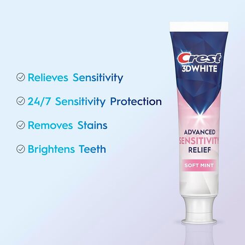 معجون أسنان كريست 3 دي وايت المتطور لتخفيف حساسية التبييض، نعناع ناعم، 3.3 أونصة، عبوة من قطعتين in Kuwait