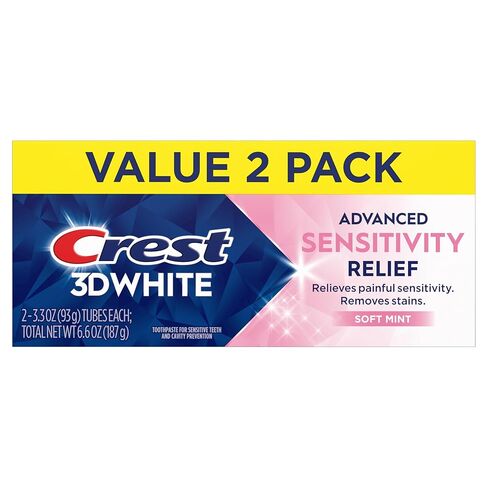 معجون أسنان كريست 3 دي وايت المتطور لتخفيف حساسية التبييض، نعناع ناعم، 3.3 أونصة، عبوة من قطعتين in Kuwait