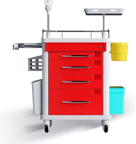 Medical Rolling Crash Cart, Mobile Medical Cart for Clinic, Hospital, Nursing Center with Integrated Medical Countertop -2 Trash Bin, Power Strip, Drawers with Dividers in Saudi Arabia