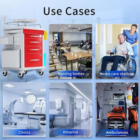 Medical Rolling Crash Cart, Mobile Medical Cart for Clinic, Hospital, Nursing Center with Integrated Medical Countertop -2 Trash Bin, Power Strip, Drawers with Dividers in Saudi Arabia