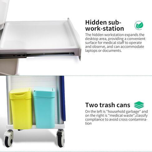 Medical Rolling Crash Cart, Mobile Medical Cart for Clinic, Hospital, Nursing Center with Integrated Medical Countertop -2 Trash Bin, Power Strip, Drawers with Dividers in Saudi Arabia
