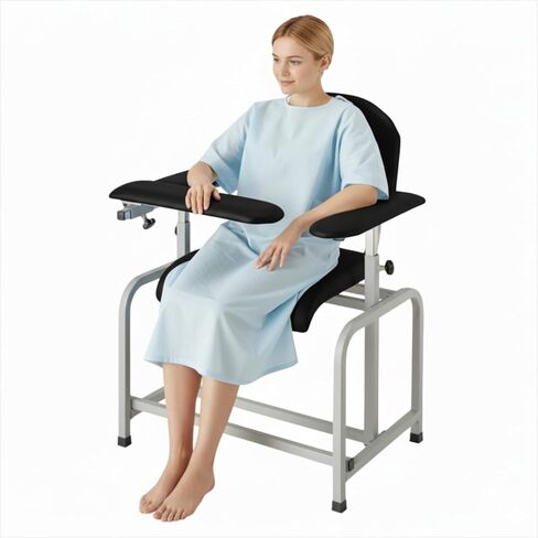 Phlebotomy Chair with Adjustable Armrest and Drawer for Clinics, Nursing Centers & Spas, 265 lbs Weight Capacity, Easy-to-Clean Med Lab Chair with PU Leather Seat (Black-B) in Kuwait