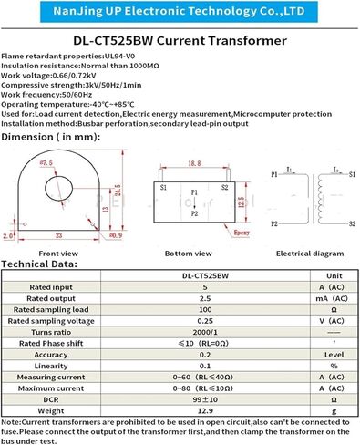 2 قطعة محول تيار متردد مصغر مستشعر PCB DL-CT525BW 2000:1 50A:25mA ملف مصغر AC CT in Kuwait