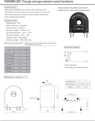 TA8348N-250 1:2500 0-5A/0-2mA الاستشعار الأساسية من خلال محول التيار الدقيق in Kuwait