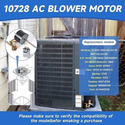 10728 محرك مروحة المكثف يستبدل Mars 10733، Genteq 3728، A.O. سميث FSE1026S، فاسكو D909/ D749، محرك أمريكي 1860، W51-14CJA1-02 إلخ، دوران عكسي 1/4 حصان 208-230 فولت 1.8 أمبير 1075 دورة في الدقيقة 1 سرعة in Kuwait