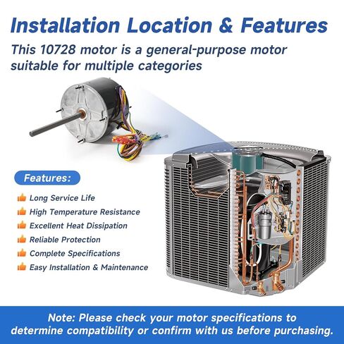10728 محرك مروحة المكثف يستبدل Mars 10733، Genteq 3728، A.O. سميث FSE1026S، فاسكو D909/ D749، محرك أمريكي 1860، W51-14CJA1-02 إلخ، دوران عكسي 1/4 حصان 208-230 فولت 1.8 أمبير 1075 دورة في الدقيقة 1 سرعة in Kuwait