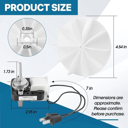 محرك مروحة الحمام العالمي SM550 بديل لـ Nutone 65100، C-65878، EM550، EM750، C01575، Broan، Uppco VFM-100، Ventorola E498-1، Sears 569، 120V 60 هرتز 3000 دورة في الدقيقة in Kuwait