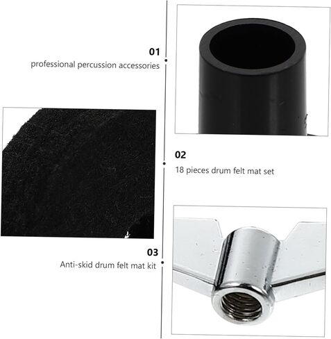 Totority 18pcs Black Drum Kit Felt Pads Set Drum Accessories Replacement Sleeves Nuts for Kits Protective Pad Parts in Saudi Arabia