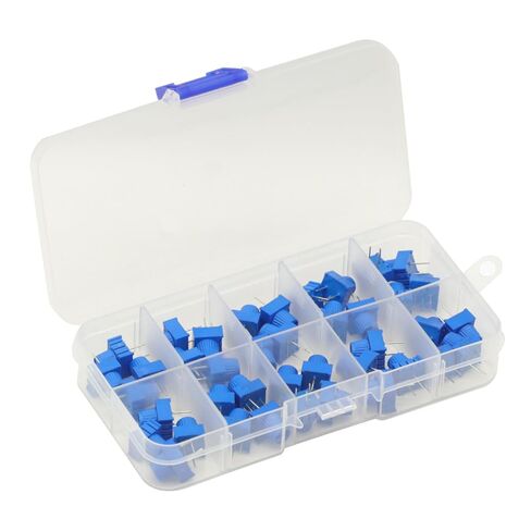 40Pcs 1K 2K 5K 10K 20K 50K 100K 500K Ohm 1M 500R 3386P Trim Potentiometer Kit with Blue Knobs Breadboard Compatible Variable Resistors in Saudi Arabia