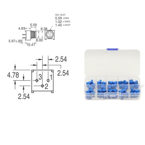40Pcs 1K 2K 5K 10K 20K 50K 100K 500K Ohm 1M 500R 3386P Trim Potentiometer Kit with Blue Knobs Breadboard Compatible Variable Resistors in Saudi Arabia