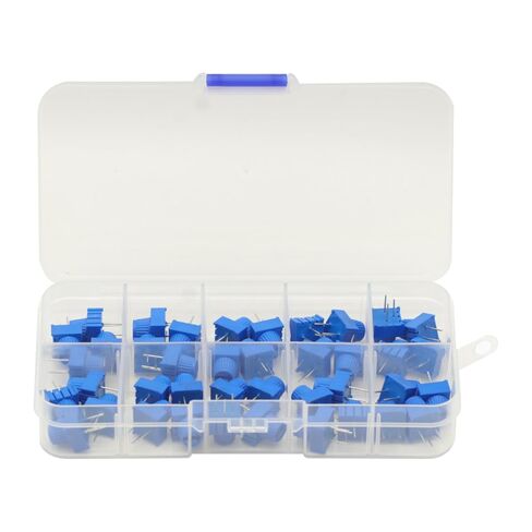 40Pcs 1K 2K 5K 10K 20K 50K 100K 500K Ohm 1M 500R 3386P Trim Potentiometer Kit with Blue Knobs Breadboard Compatible Variable Resistors in Saudi Arabia