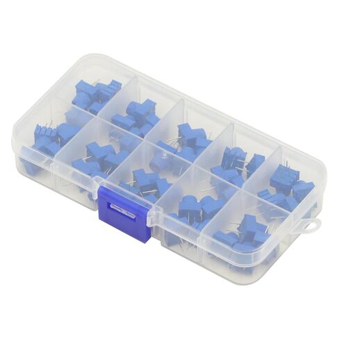 40Pcs 1K 2K 5K 10K 20K 50K 100K 500K Ohm 1M 500R 3386P Trim Potentiometer Kit with Blue Knobs Breadboard Compatible Variable Resistors in Saudi Arabia