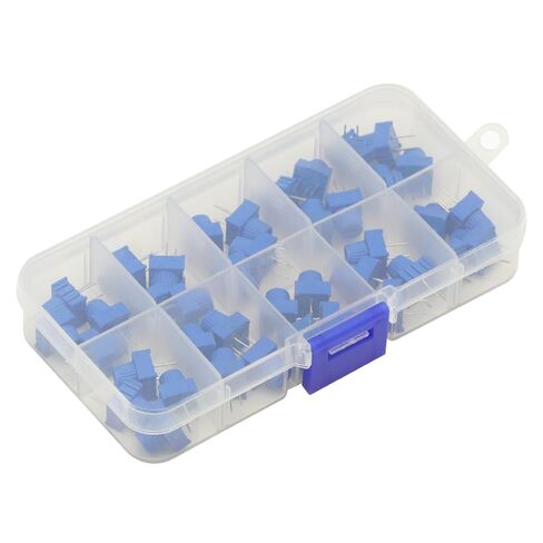 40Pcs 1K 2K 5K 10K 20K 50K 100K 500K Ohm 1M 500R 3386P Trim Potentiometer Kit with Blue Knobs Breadboard Compatible Variable Resistors in Saudi Arabia