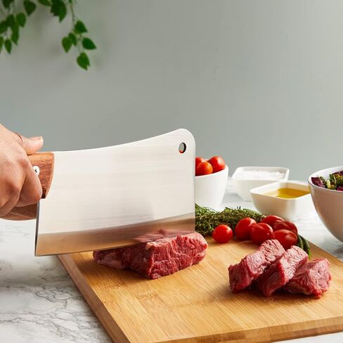 Juvale Meat Cleaver - 8-Inch Stainless Steel Blade, Wood Handle - Heavy-Duty Butcher Knife & Bone Cleaver for Beef Brisket, Meat Cutting & Chopping - Chopping Knife in Saudi Arabia