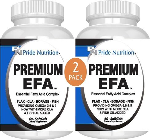 Pride Nutrition Premium EFA (2 Pack of 60 Softgels Pills) Omega 3-6-9 Supplement for Men and Women 5 in 1 - EPA, DHA, GLA, ALA & CLA Essential Fatty Acids with Fish Oil in Saudi Arabia