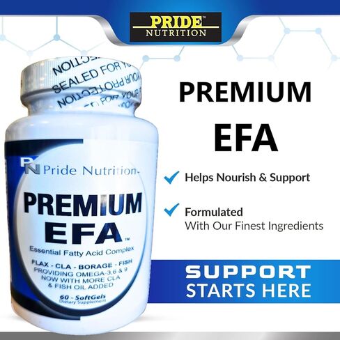 Pride Nutrition Premium EFA (2 Pack of 60 Softgels Pills) Omega 3-6-9 Supplement for Men and Women 5 in 1 - EPA, DHA, GLA, ALA & CLA Essential Fatty Acids with Fish Oil in Saudi Arabia