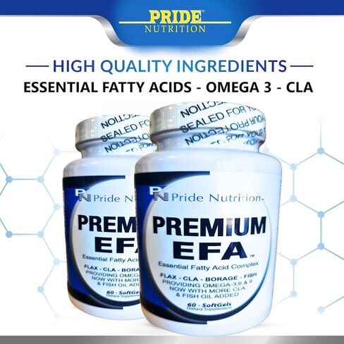 Pride Nutrition Premium EFA (2 Pack of 60 Softgels Pills) Omega 3-6-9 Supplement for Men and Women 5 in 1 - EPA, DHA, GLA, ALA & CLA Essential Fatty Acids with Fish Oil in Saudi Arabia