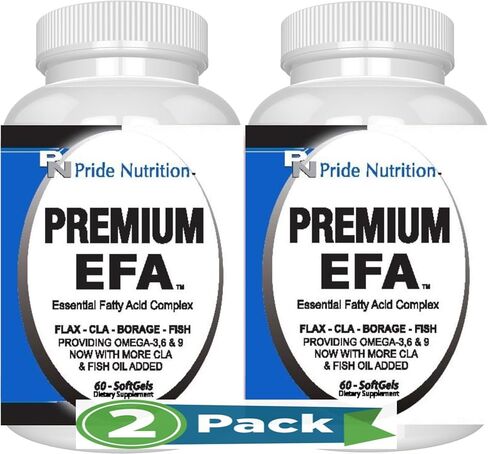 Pride Nutrition Premium EFA (2 Pack of 60 Softgels Pills) Omega 3-6-9 Supplement for Men and Women 5 in 1 - EPA, DHA, GLA, ALA & CLA Essential Fatty Acids with Fish Oil in Saudi Arabia