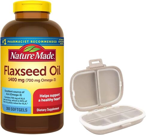 Nature Made Flaxseed Oil 1400 mg, 300 Softgels, Provides 700 mg ALA Omega-3 per Serving, Bundle with a Pill Oragnizer (2 Items) in Saudi Arabia
