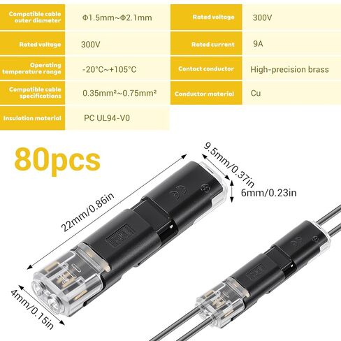 80 Pcs Double Wire Plug in Connector with Locking Buckle, 2-Pin Low Voltage Wire Connector Small Led Light Strip Connectors, Quick Splice Clips Fast Connect Plugs, No Wire Stripping Cutting in Saudi Arabia