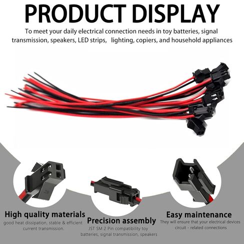 10 أزواج JST SM 2 Pin 22 AWG ذكر وأنثى موصل التوصيل مع كابل 135 مم - لأضواء LED، السيارات، أسلاك الأجهزة المنزلية in Kuwait
