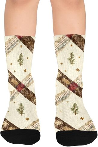 Plaid Bloom Art Hiking Socks - Toddler Boys & Girls Warm Thick Thermal Winter Crew Socks for School, Daily Wear & Outdoor Activities in Kuwait